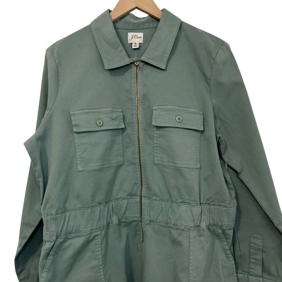 J Crew Womens Long Sleeve Zip Front Chino Dress Sz 16 Green Collard BK863 NWT - Picture 5 of 10